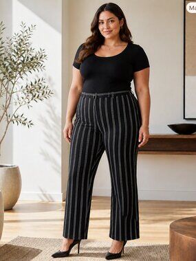 ROMWE Black & White Pinstripe Straight‑Leg Pants – Size XL, NWT
